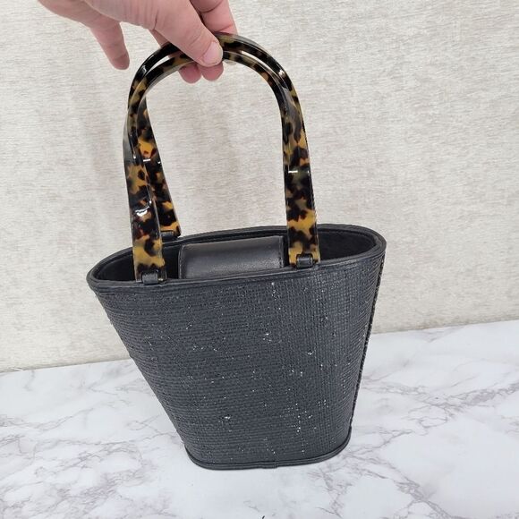 Elaine Turner Designs Black Straw Raffia Trapezoid Bucket Bag Y2K - Picture 5 of 14